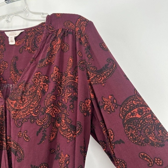 Sun & Shadow Burgundy Drape Front Crop Top Long Crochet Bell Sleeves Size XS - Picture 3 of 10